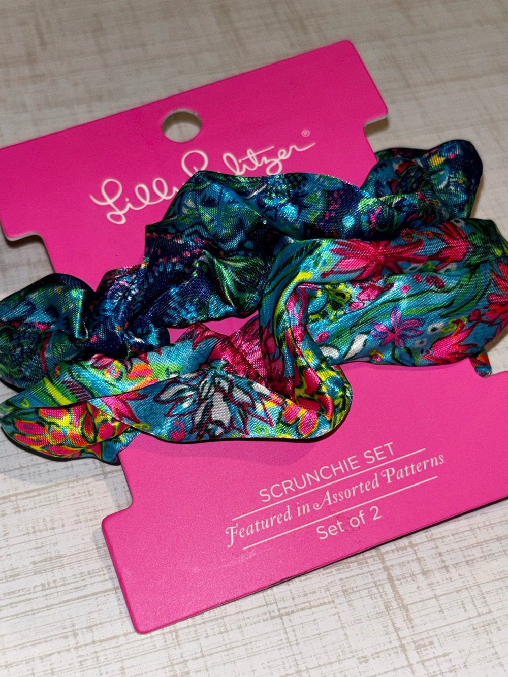Lilly Pulitzer Floral Satin Scrunchie Duo - Teal, Pink & Green